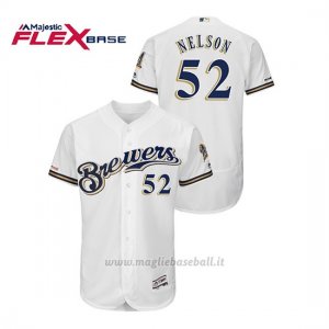 Maglia Baseball Uomo Milwaukee Brewers Jimmy Nelson 150th Aniversario Patch Autentico Flex Base Bianco