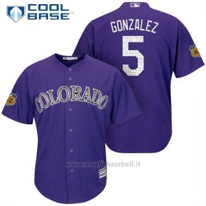 Maglia Baseball Uomo Colorado Rockies Carlos Gonzalez 5 Viola 2017 Allenamento Primaverile Cool Base Giocatore