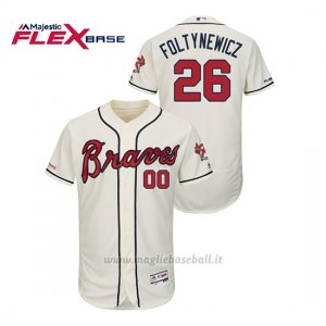 Maglia Baseball Uomo Atlanta Braves Mike Foltynewicz 150th Aniversario Patch Autentico Flex Base Crema