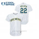 Maglia Baseball Bambino Milwaukee Brewers 22 Christian Yelich Cool Base Alternato Replica Bianco