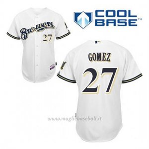 Maglia Baseball Uomo Milwaukee Brewers Carlos Gomez 27 Bianco 1ªCool Base