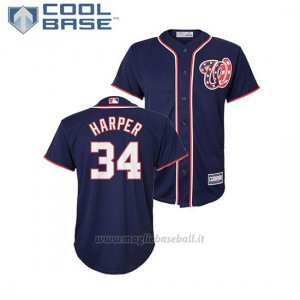Maglia Baseball Bambino Washington Nationals Bryce Harper Cool Base Majestic Alterner Replica Blu