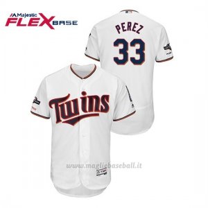 Maglia Baseball Uomo Minnesota Twins 33 Martin Perez 2019 Postseason Flex Base Bianco