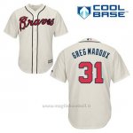 Maglia Baseball Uomo Atlanta Braves 31 Greg Maddux Crema Alterner Cool Base