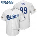 Maglia Baseball Uomo Los Angeles Dodgers 2017 Postseason Hyun Jin Ryu Bianco Cool Base