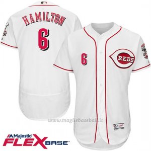 Maglia Baseball Uomo Cincinnati Reds 6 Billy Hamilton 6 Bianco Flex Base Autentico Collezione Giocatore