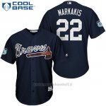 Maglia Baseball Uomo Atlanta Braves 22 Nick Markakis Blu 2017 Allenamento Primaverile Cool Base