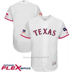 Maglia Baseball Uomo Texas Rangers 2017 Estrellas y Rayas Bianco Flex Base