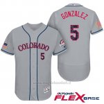 Maglia Baseball Uomo Colorado Rockies 2017 Estrellas y Rayas Carlos Gonzalez 5 Grigio Flex Base