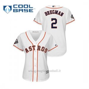 Maglia Baseball Donna Houston Astros 2 Alex Bregman 2019 World Series Bound Cool Base Bianco