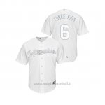 Maglia Baseball Hombre Milwaukee Brewers 6 Lorenzo Cain 2019 Players Weekend Replica Bianco