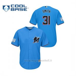 Maglia Baseball Uomo Miami Marlins Caleb Smith 2019 Entrenamiento De Primavera Cool Base Blu