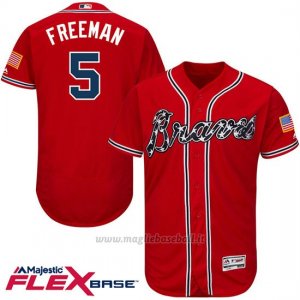 Maglia Baseball Uomo Atlanta Braves 5 Frojodie Freeman Rosso Flex Base Autentico Collezione