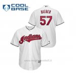 Maglia Baseball Uomo Cleveland Indians 57 Shane Bieber Cool Base Bianco