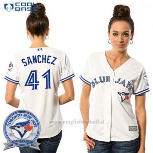 Maglia Baseball Donna Toronto Blue Jays Aaron Sanchez 41 Bianco Cool Base 40 Anniversario