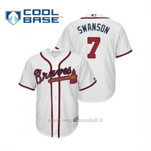 Maglia Baseball Uomo Atlanta Braves Dansby Swanson Cool Base Majestic 1ª2019 Bianco
