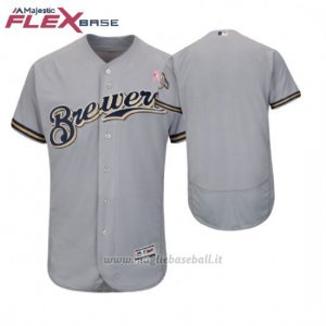 Maglia Baseball Uomo Milwaukee Brewers Grigio 2018 Dia de la Madre Flex Base