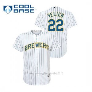 Maglia Baseball Bambino Milwaukee Brewers 22 Christian Yelich Cool Base Alternato Replica Bianco