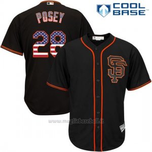 Maglia Baseball Uomo San Francisco Giants Buster Posey Nero Estrellas y Rayas Cool Base