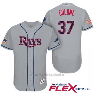 Maglia Baseball Uomo Tampa Bay Rays 2017 Estrellas y Rayas Alex Colome Grigio Flex Base