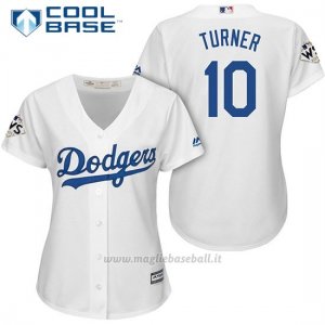 Maglia Baseball Donna Los Angeles Dodgers 2017 World Series Justin Turner Bianco Cool Base