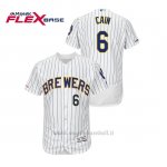 Maglia Baseball Uomo Milwaukee Brewers Lorenzo Cain 150th Aniversario Patch Autentico Flex Base Bianco Blu