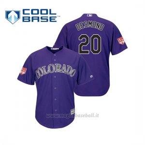 Maglia Baseball Uomo Colorado Rockies Ian Desmond Cool Base Entrenamiento De Primavera 2019 Viola