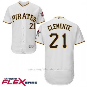 Maglia Baseball Uomo Pittsburgh Pirates Roberto Clemente Majestic Autentico Collezione Flex Base Bianco