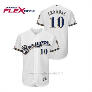 Maglia Baseball Uomo Milwaukee Brewers Yasmani Grandal 150th Aniversario Patch Autentico Flex Base Bianco