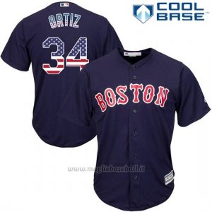 Maglia Baseball Uomo Boston Red Sox 34 David Ortiz Blu Estrellas y Rayas Cool Base