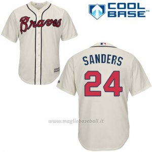 Maglia Baseball Uomo Atlanta Braves 24 Deion Sanders Crema Cool Base