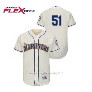 Maglia Baseball Uomo Seattle Mariners Ichiro Suzuki 150th Aniversario Patch Autentico Flex Base Crema