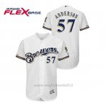 Maglia Baseball Uomo Milwaukee Brewers Chase Anderson 150th Aniversario Patch Autentico Flex Base Bianco