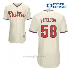 Maglia Baseball Uomo Philadelphia Phillies Jonathan Papelbon 58 Crema Alterner Cool Base