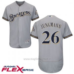Maglia Baseball Uomo Milwaukee Brewers Taylor Jungmann Grigio Autentico Collezione Flex Base