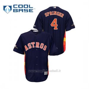 Maglia Baseball Uomo Houston Astros 4 Ge Orge Springer 2019 Postseason Cool Base Blu