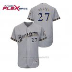 Maglia Baseball Uomo Milwaukee Brewers Zach Davies 150th Aniversario Patch Autentico Flex Base Grigio