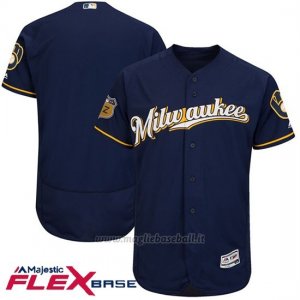 Maglia Baseball Uomo Milwaukee Brewers Blu 2017 Allenamento Primaverile Flex Base
