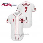 Maglia Baseball Uomo Cincinnati Reds Eugenio Suarez 150th Aniversario Patch Flex Base Bianco