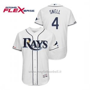 Maglia Baseball Uomo Tampa Bay Rays Blake Snell 150th Aniversario Patch Flex Base Bianco