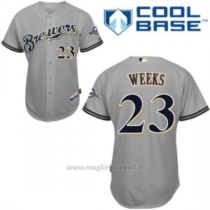 Maglia Baseball Uomo Milwaukee Brewers Grigio Rickie Weeks Majestic Cool Base Giocatore