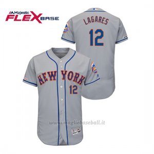Maglia Baseball Uomo New York Mets Juan Lagares 150th Aniversario Patch Autentico Flex Base Grigio