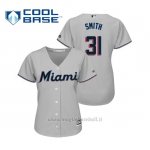 Maglia Baseball Donna Miami Marlins Caleb Smith Cool Base Majestic Road 2019 Grigio