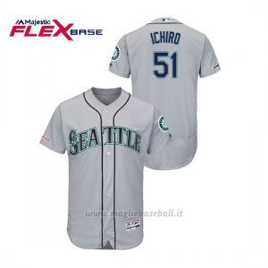 Maglia Baseball Uomo Seattle Mariners Ichiro Suzuki 150th Aniversario Patch Autentico Flex Base Grigio