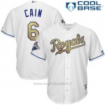 Maglia Baseball Uomo Kansas City Royals Lorenzo Cain World Series Campione Or Program Bianco Cool Base