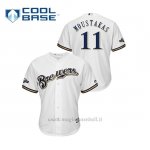 Maglia Baseball Uomo Milwaukee Brewers 11 Mike Moustakas 2019 Postseason Cool Base Bianco