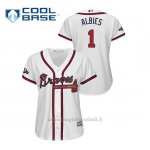 Maglia Baseball Donna Atlanta Braves 1 Ozzie Albies 2019 Postseason Cool Base Bianco