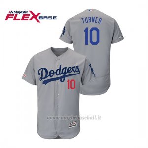 Maglia Baseball Uomo Los Angeles Dodgers Justin Turner 150th Aniversario Patch Flex Base Grigio