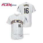 Maglia Baseball Uomo Milwaukee Brewers Ben Gamel 150th Aniversario Patch Autentico Flex Base Bianco Blu