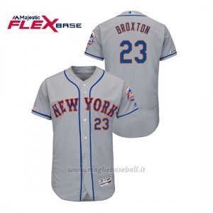 Maglia Baseball Uomo New York Mets Keon Broxton 150th Aniversario Patch Autentico Flex Base Grigio
